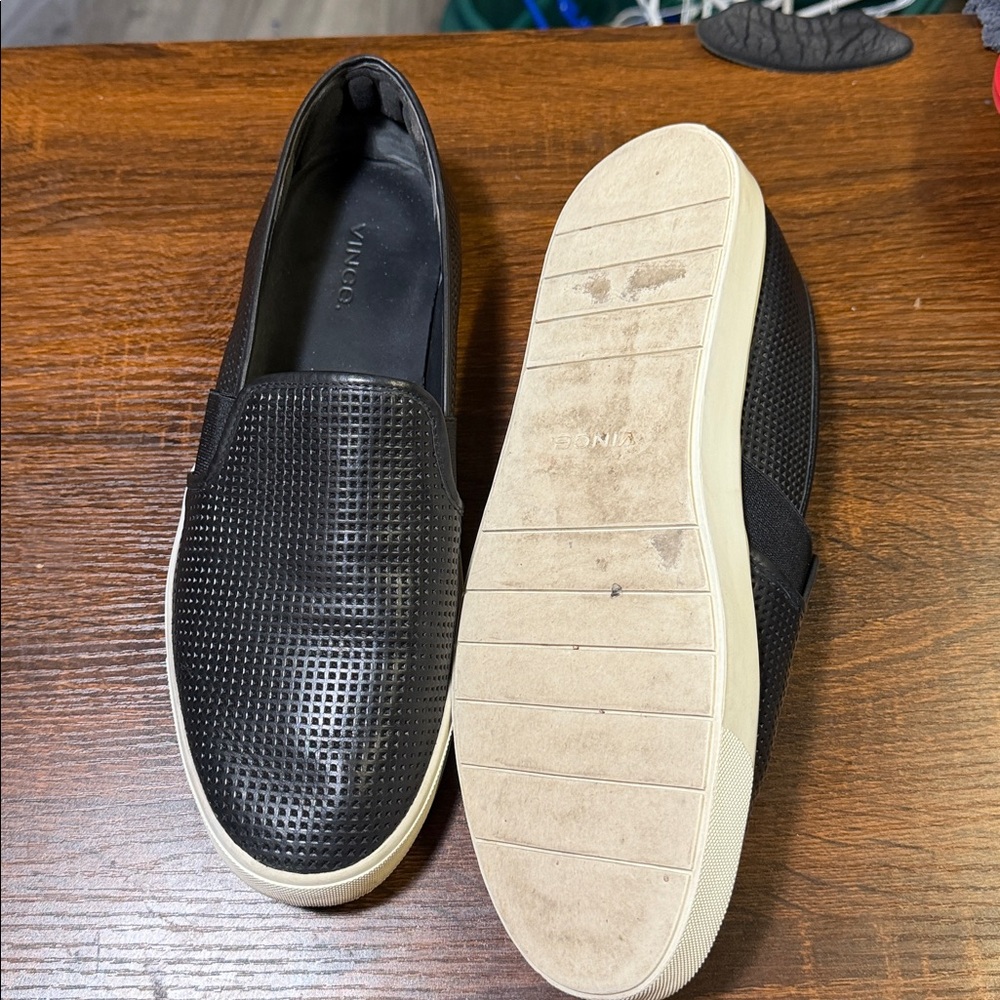 Vince Black Perforated Slip-On Sneakers with White Sole - Picture 9 of 9